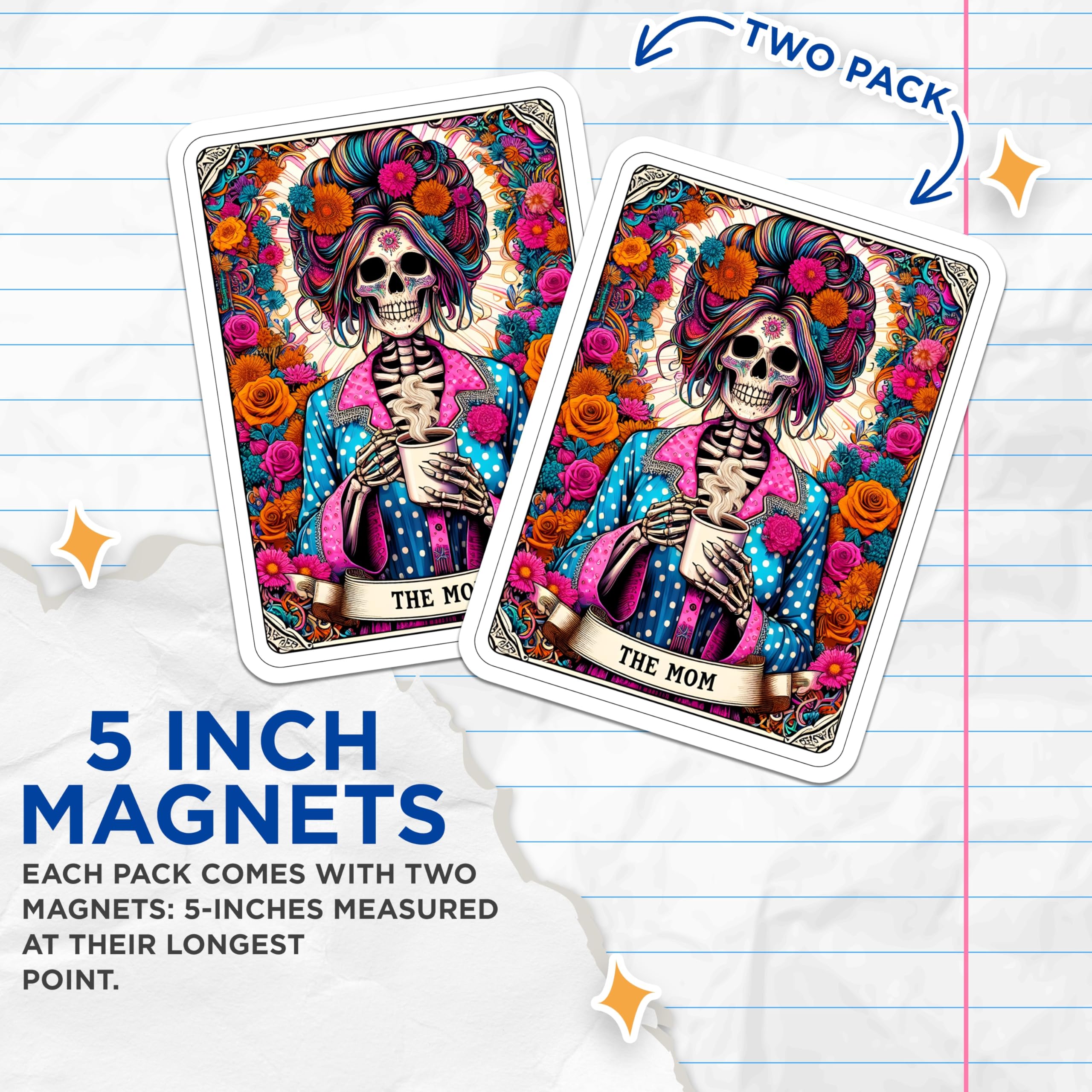 (2 Pack) Sugar Skull Mom Magnets - Day of the Dead Kitchen Decor - Coffee Lover Present for Her - 5 Inches On Longest Side - Thick Durable Magnet - Made in USA - MAG30038