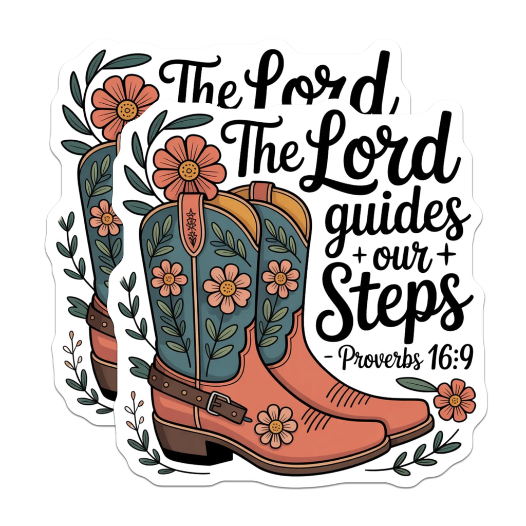 (2 Pack) Inspirational Christian Scripture Magnets - Western Cowboy Boots Floral Design - Proverbs 16 9 Faith Verse Art - 5 Inches On Longest Side - Thick Durable Magnet - Made in USA - MAG20008