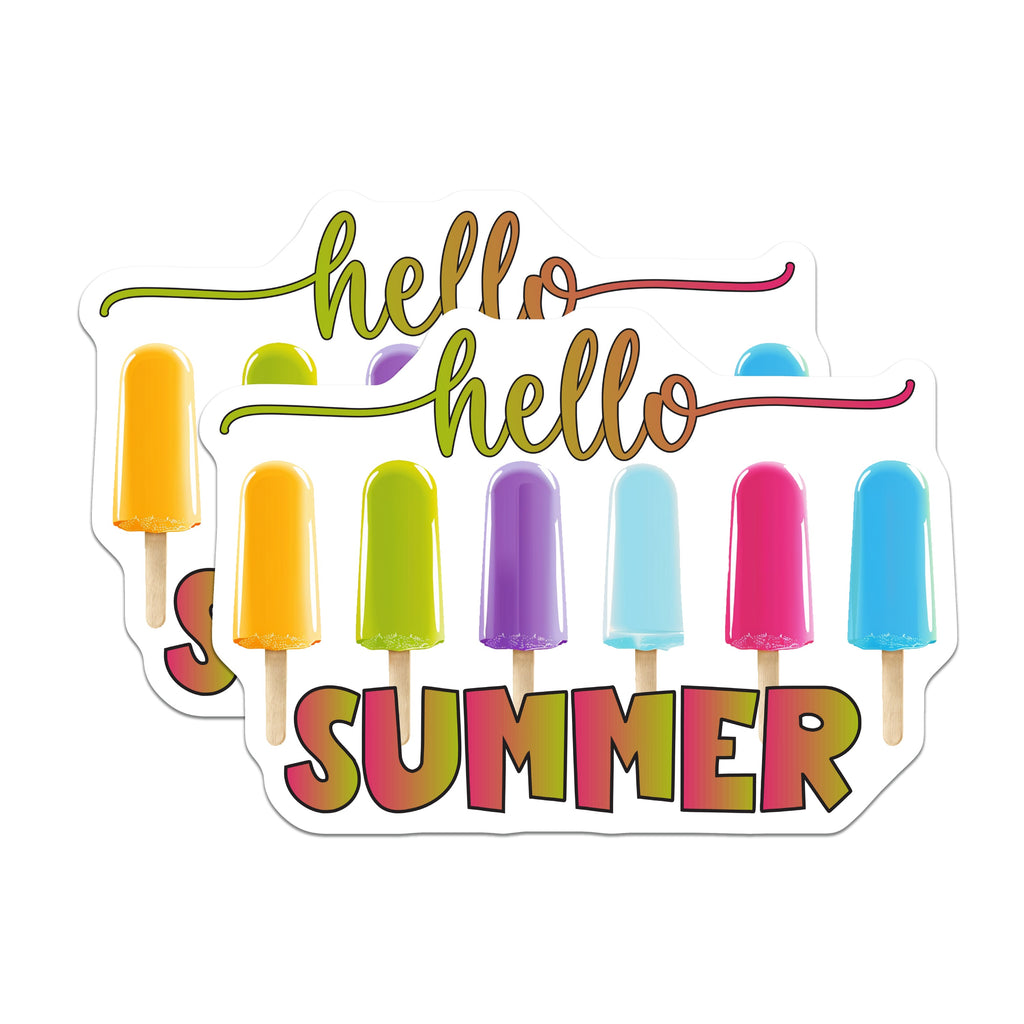 (2 Pack) Hello Summer Popsicle Magnets - Vibrant Fridge Decor - Fun Seasonal Kitchen Lockers Bulletin Board Accessory - 5 Inches On Longest Side - Thick Durable Magnet - Made in USA - MAG36254