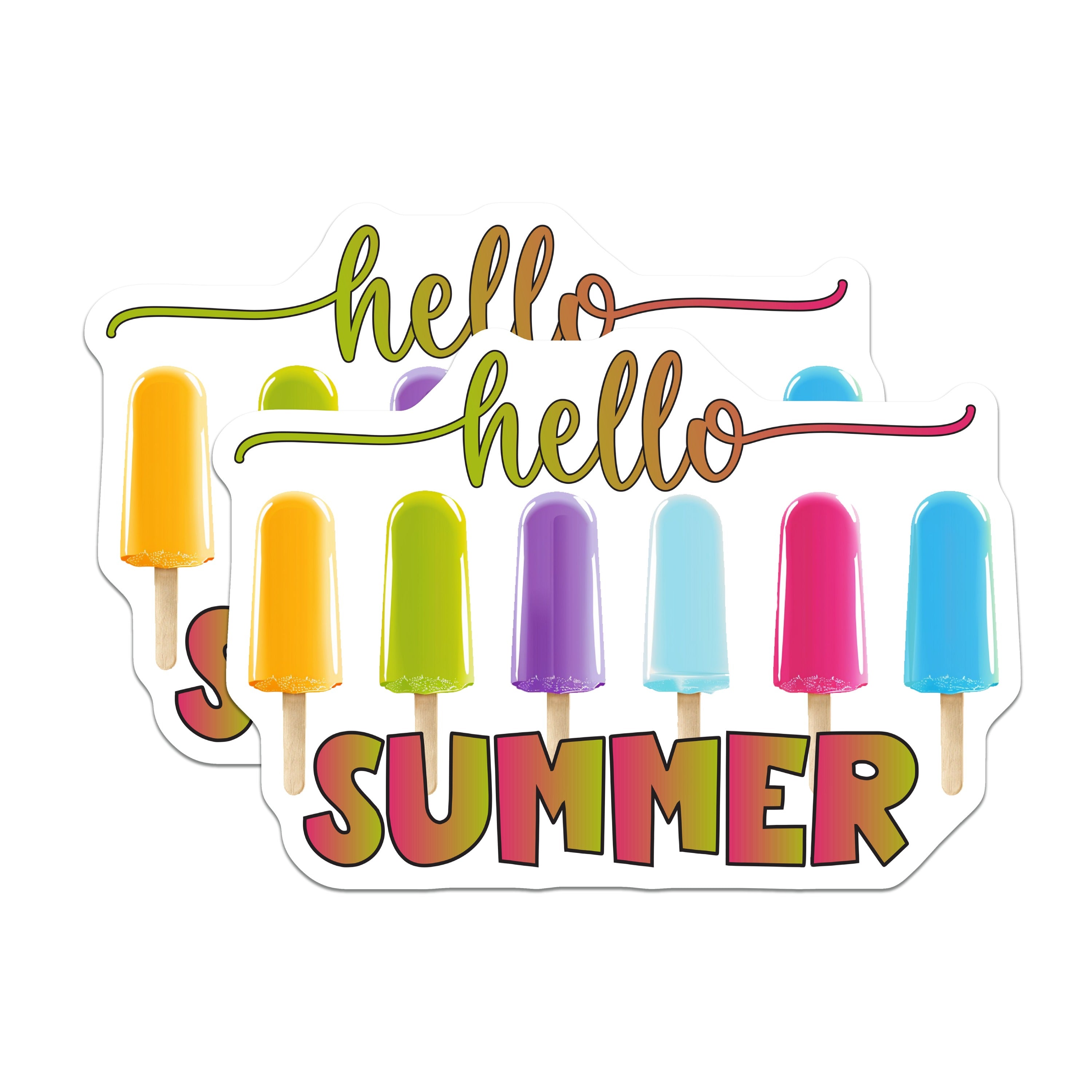 (2 Pack) Hello Summer Popsicle Magnets - Vibrant Fridge Decor - Fun Seasonal Kitchen Lockers Bulletin Board Accessory - 5 Inches On Longest Side - Thick Durable Magnet - Made in USA - MAG36254