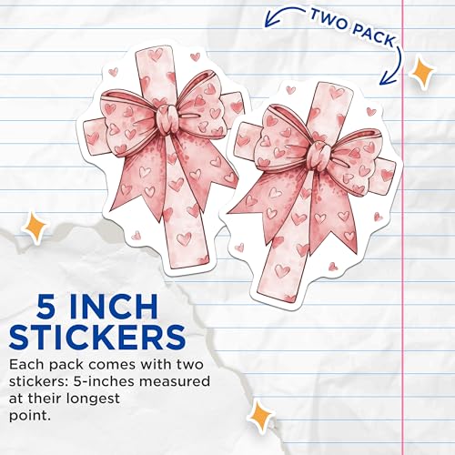(2 Pack) Valentine's Day Love Heart Stickers - Romantic Gift - Pink Bow Cross Decal for Laptops Notebooks - 5" On Longest Side - Sticks to Smooth Flat Surfaces - Made in USA - BMCS8642
