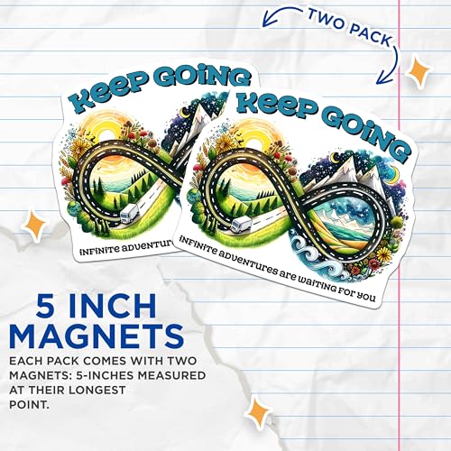 (2 Pack) Keep Going Magnets - Inspirational Quote - Nature Adventure - Road Trip Car - 5" On Longest Side - for Cars, Refrigerators, Toolboxes, Lockers - Made in USA BMCS3262