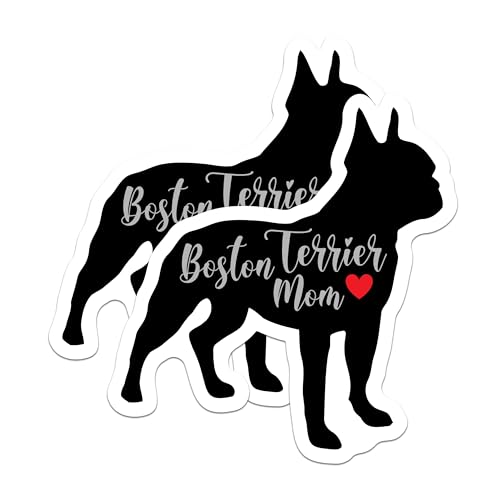 (2 Packs) Boston Terrier Mom Stickers - Boston Terrier Dog Breed Dog Mom Dad Decals - 5 Inches On Longest Side - Premium Vinyl Decal - Sticks to Any Smooth Flat Surface - Made in USA - BMCS2444