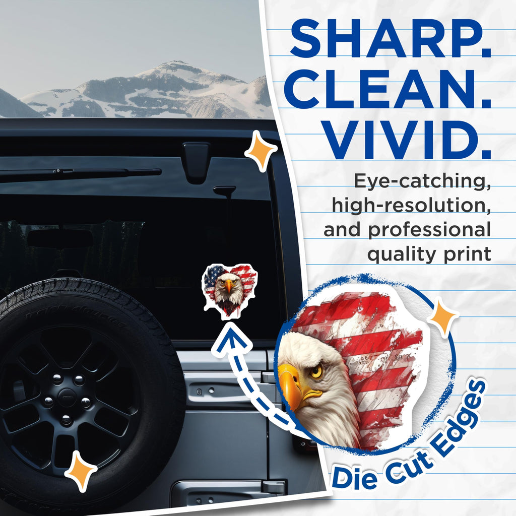 (2 Pack) Bald Eagle American Flag Stickers - Patriotic USA Heart - Independence Day Decor - 5" On Longest Side - Sticks to Smooth Flat Surfaces - Made in USA - BMCS20311