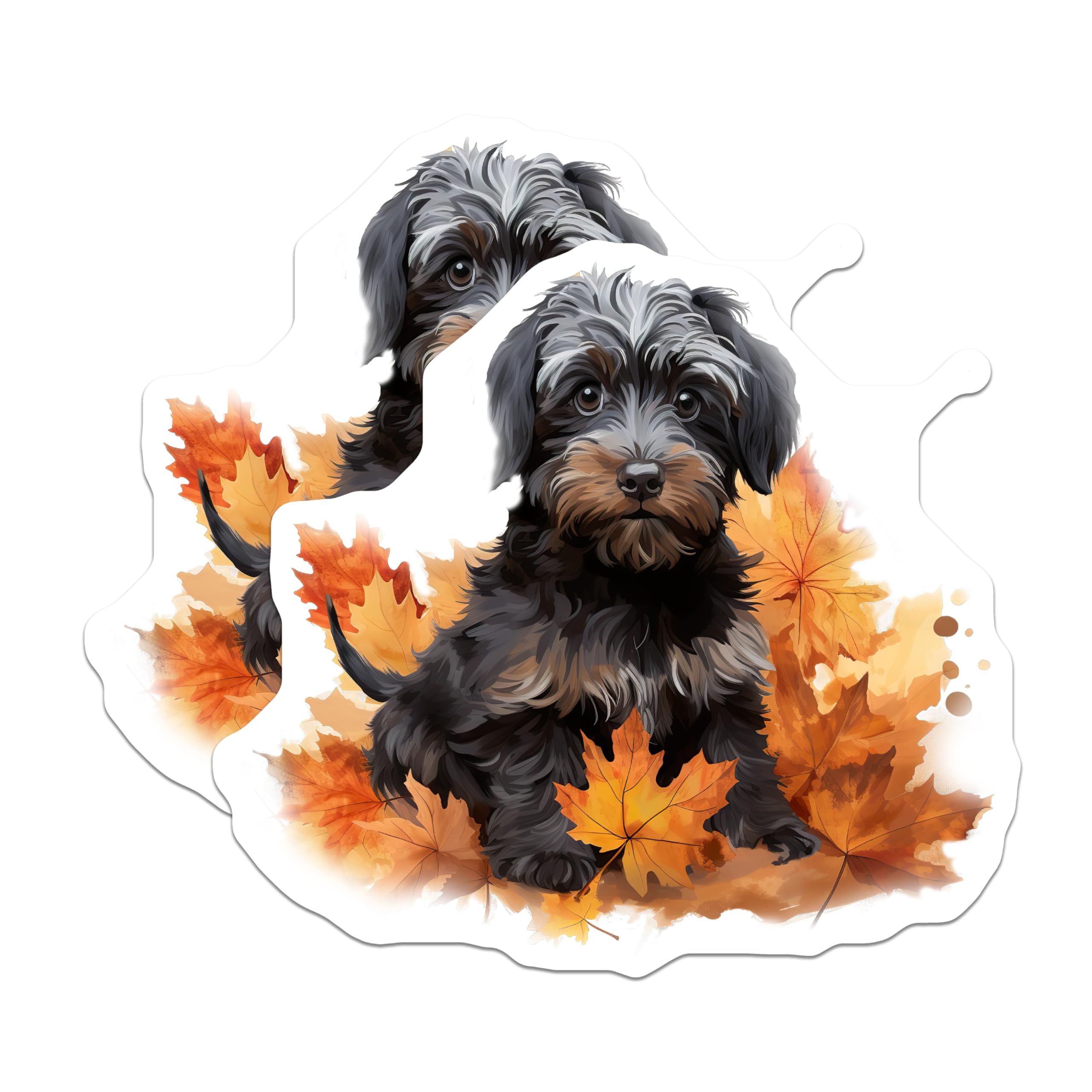 (2 Pack) Cute Puppy Dog Magnets - Autumn Fall Leaves Decor - Pet Lover Kitchen Refrigerator Art - 5 Inches On Longest Side - Thick Durable Magnet - Made in USA - MAG26875