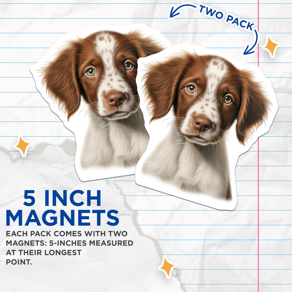 (2 Pack) Brittany Spaniel Puppy Magnets - Cute Dog Art - Pet Lover Fridge Decor - 5 Inches On Longest Side - Thick Durable Magnet - Made in USA - MAG24415