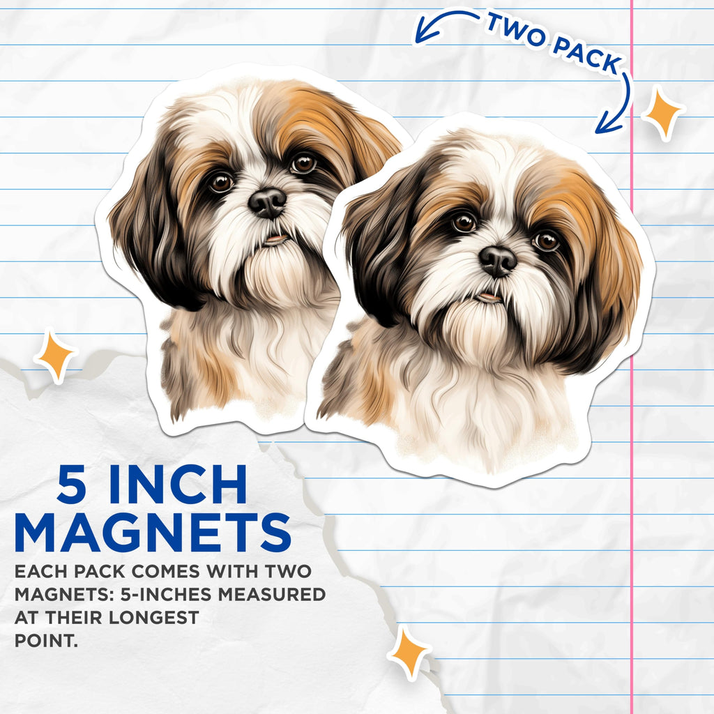 (2 Pack) Shih Tzu Dog Magnets - Cute Pet Lover Refrigerator Decor - Dog Mom Gifts - Animal Lover Art - 5 Inches On Longest Side - Thick Durable Magnet - Made in USA - MAG28893