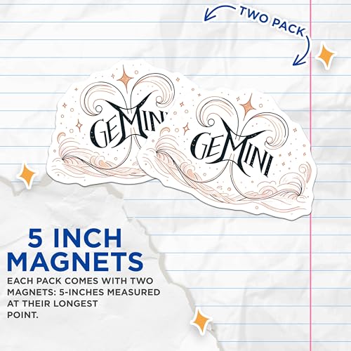 (2 Pack) Gemini Zodiac Magnets - Horoscope - Astrology Decor - Zodiac Sign - Birthday Gift for Gemini - Zodiac Art Magnets - 5" On Longest Side - for Cars, Fridges, Toolboxes - Made in USA - MAG6604