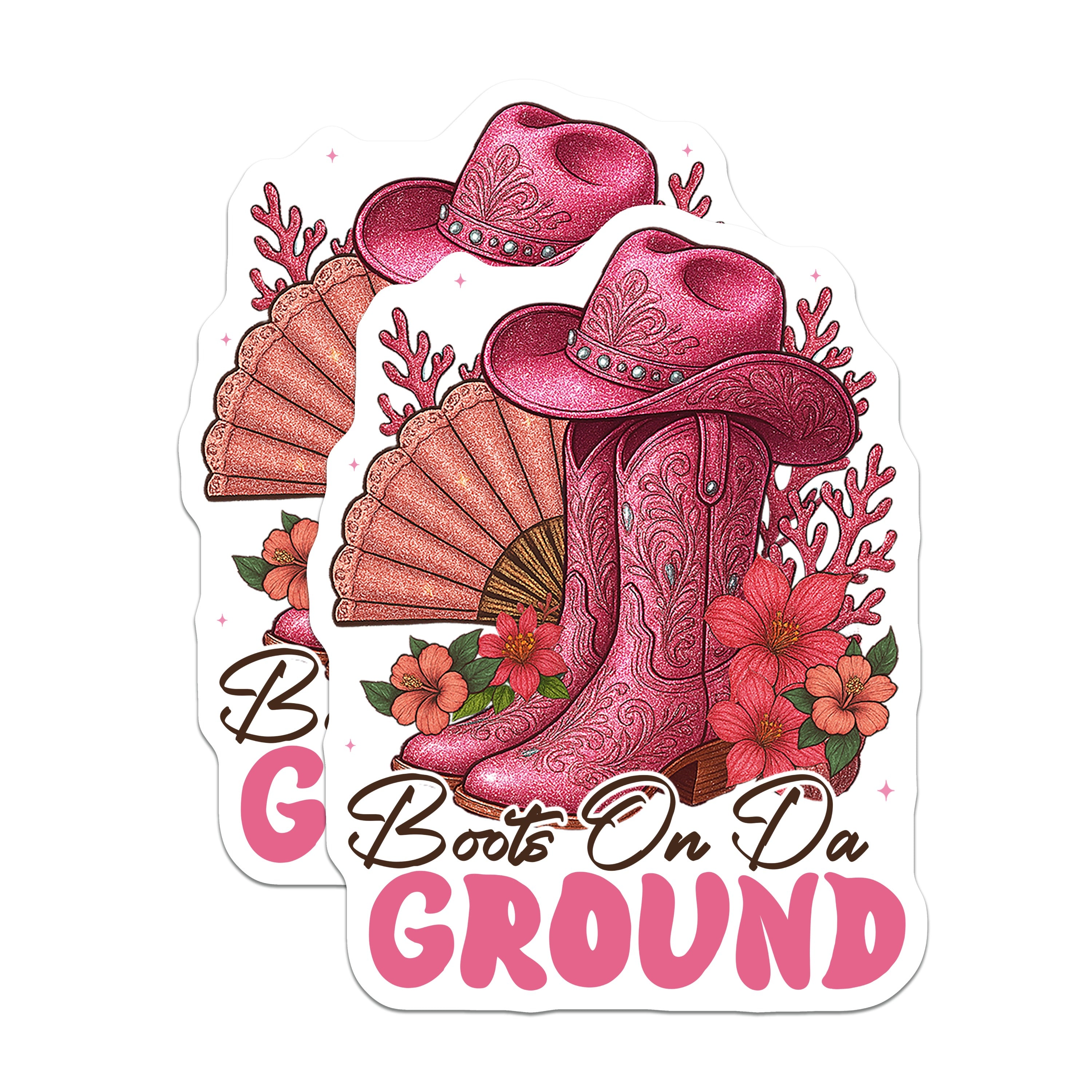 (2 Pack) Pink Cowgirl Boots Magnets - Boots On Da Ground - Nashville Bachelorette Party Decor - 5 Inches On Longest Side - Thick Durable Magnet - Made in USA - MAG37457