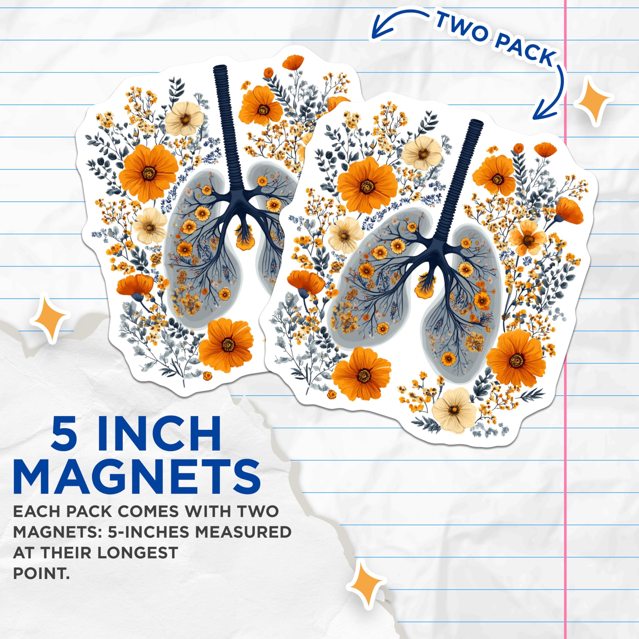 (2 Pack) Floral Lungs Magnets - Anatomical Art Decor - Medical Professional Appreciation - 5 Inches On Longest Side - Thick Durable Magnet - Made in USA - MAG29869