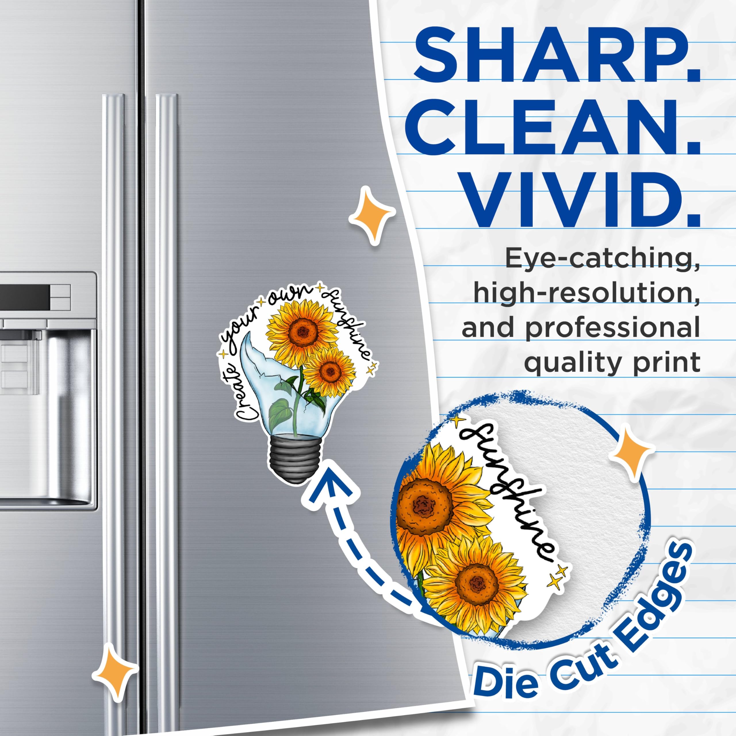 (2 Pack) Inspirational Sunflowers Magnets - Create Your Own Sunshine Magnets - Positive Quote Decor Magnets- 5" On Longest Side - for Fridges, Toolboxes, Cars - Made in USA - MAG2883
