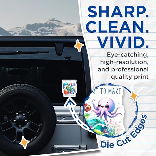 (2 Pack) Cute Ocean Life Stickers - Kawaii Marine Animals - Inspirational Quotes - 5" On Longest Side - Sticks to Smooth Flat Surfaces - Made in USA - BMCS7950