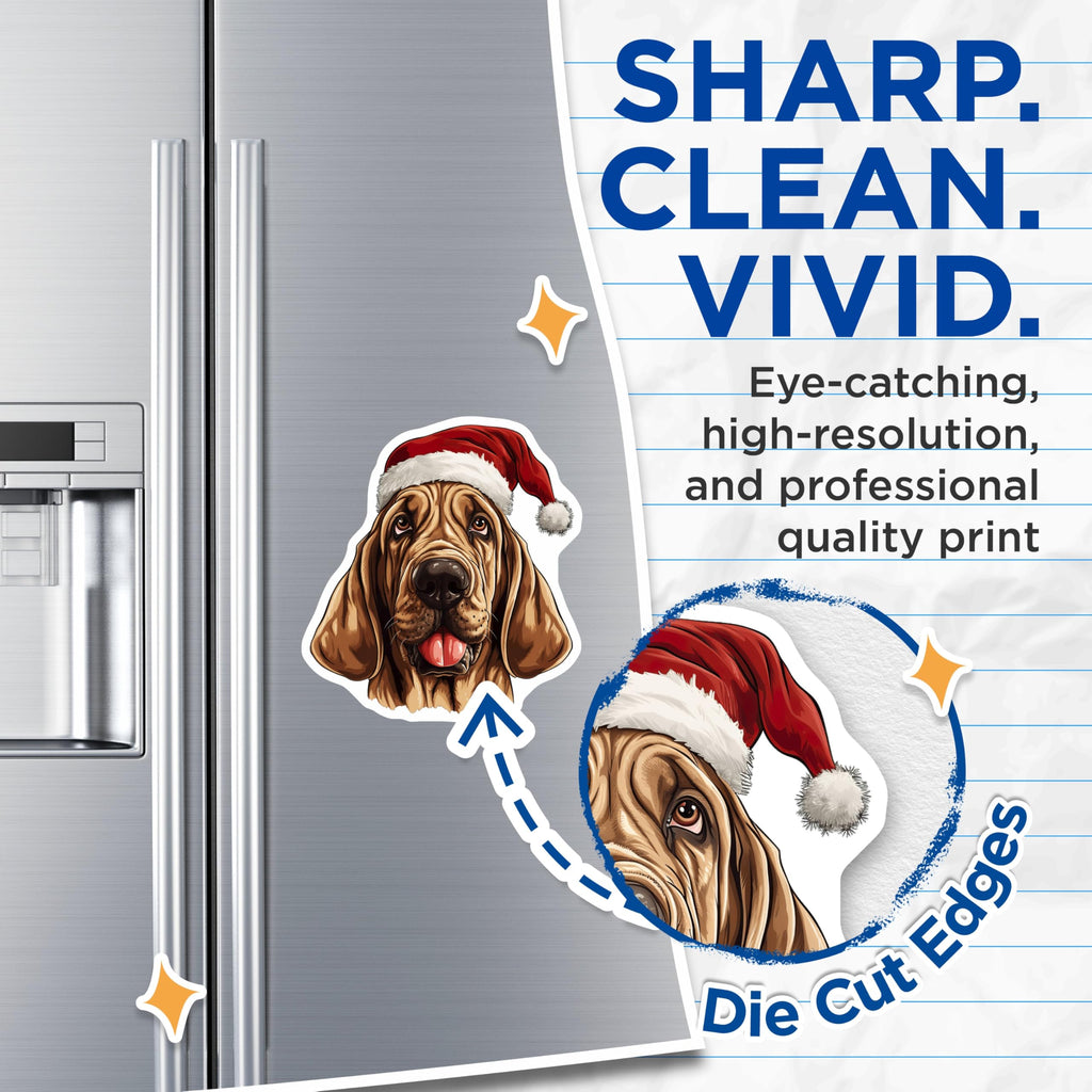 (2 Pack) Bloodhound Christmas Magnets - Santa Dog Holiday Decor - Pet Lover Fridge Display - 5 Inches On Longest Side - Thick Durable Magnet - Made in USA - MAG29671