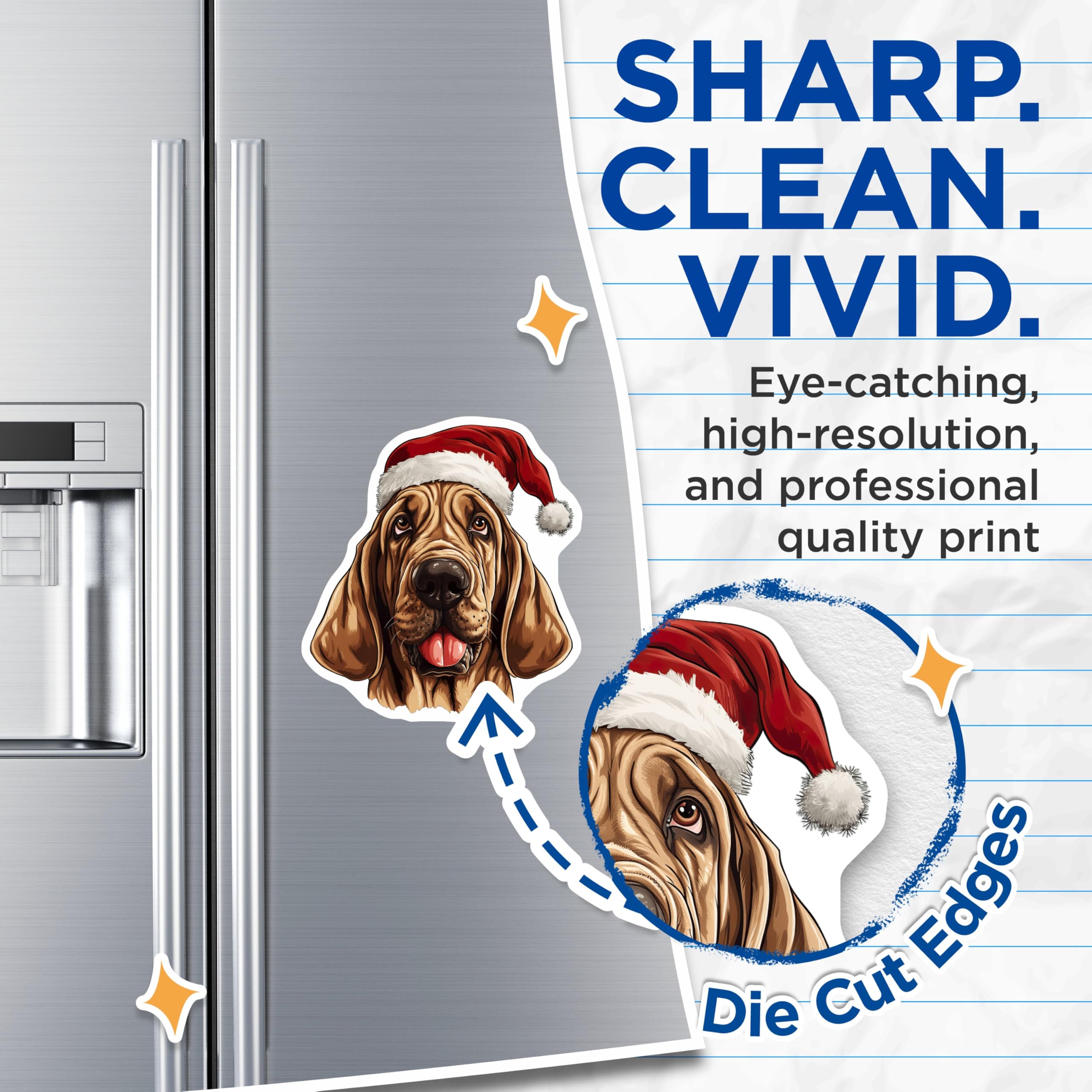 (2 Pack) Bloodhound Christmas Magnets - Santa Dog Holiday Decor - Pet Lover Fridge Display - 5 Inches On Longest Side - Thick Durable Magnet - Made in USA - MAG29671