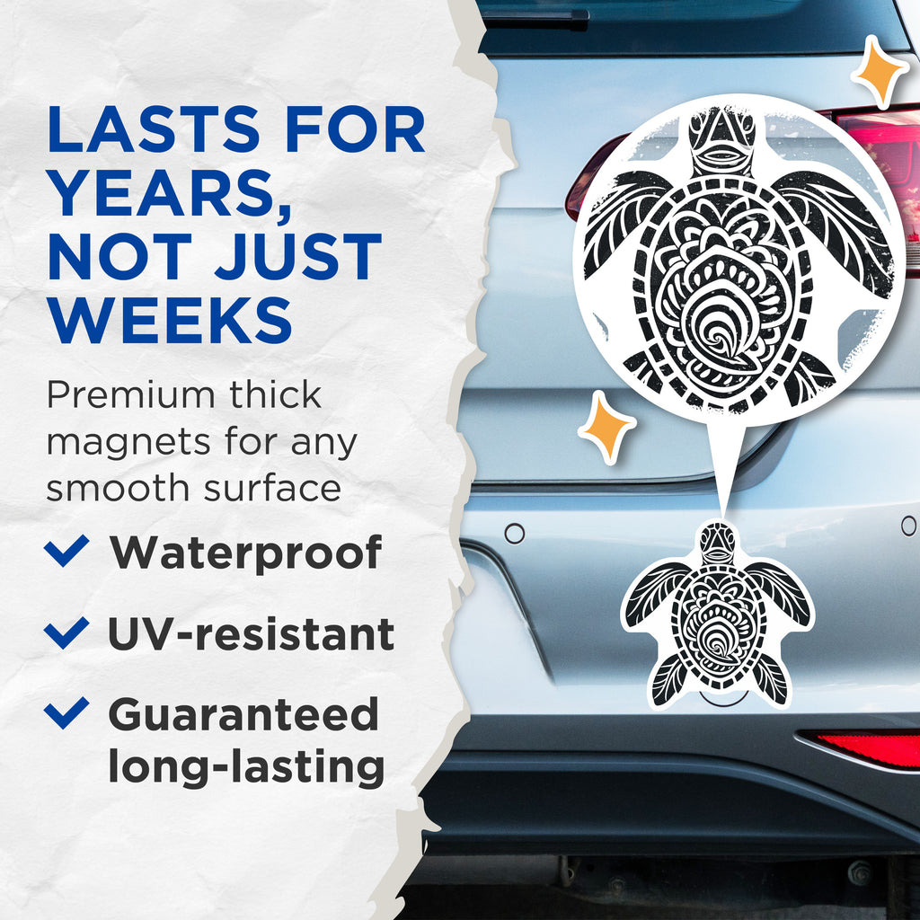 (2 Pack) Hawaiian Sea Turtle Magnets - Tribal Ocean Design - Beach Aesthetic Decor - 5 Inches On Longest Side - Thick Durable Magnet - Made in USA - MAG39420