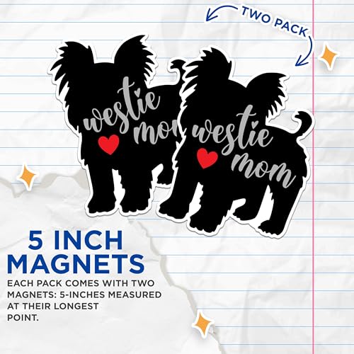 (2 Packs) Westie Dog Mom Magnets - Westie Dog Breed Magnets - 5 Inches On Longest Side - Premium Magnet - for Fridges, Toolboxes, Cars - Made in USA - MAG2543