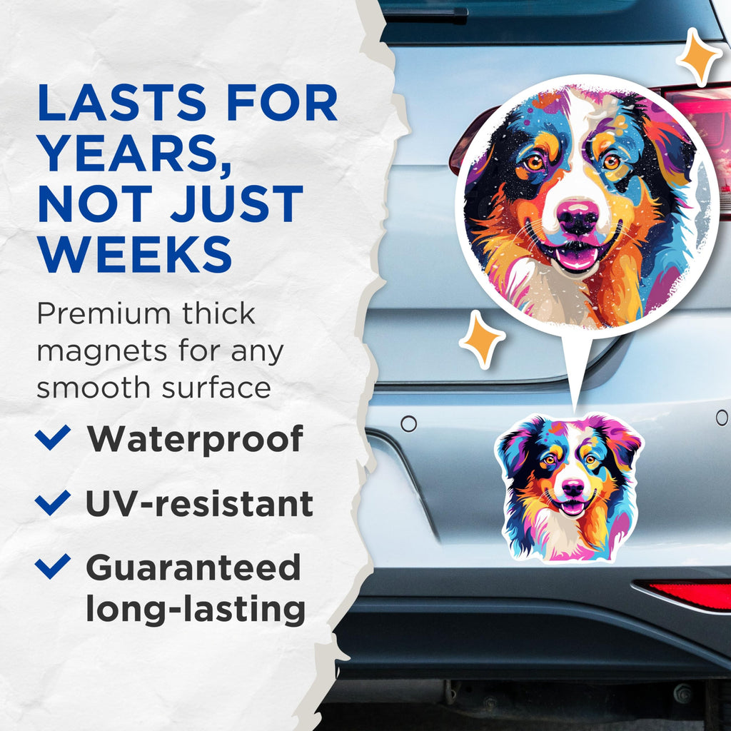 (2 Pack) Australian Shepherd Dog Breed Magnets - 5 Inches On Longest Side - Choose from Over 100 Dog Breeds - for Cars, Refrigerators, Toolboxes - Made in USA - MAG1761