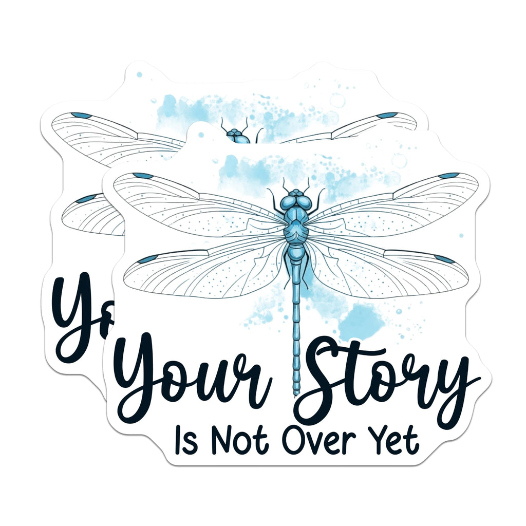 (2 Pack) Dragonfly Stickers - Inspirational Quote Sticker - Your Story Isn't Over- 5" On Longest Side - Sticks to Smooth Flat Surfaces - Made in USA - BMCS16827