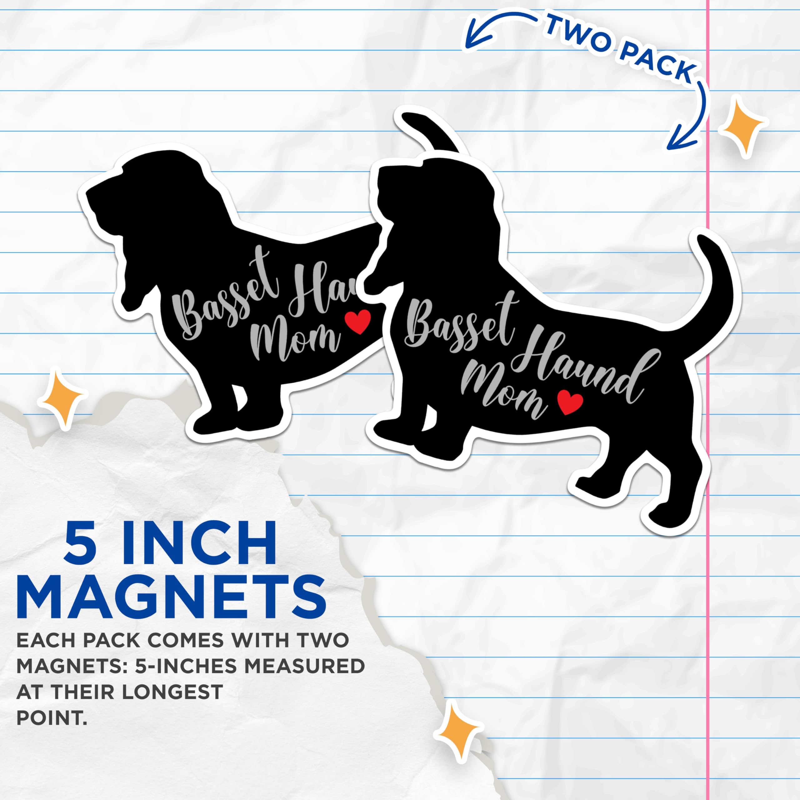 (2 Packs) Basset Hound Mom Magnets - Basset Hound Mom Dog Breed Magnets - 5 Inches On Longest Side - Premium Magnet - for Fridges, Toolboxes, Cars - Made in USA - MAG2453