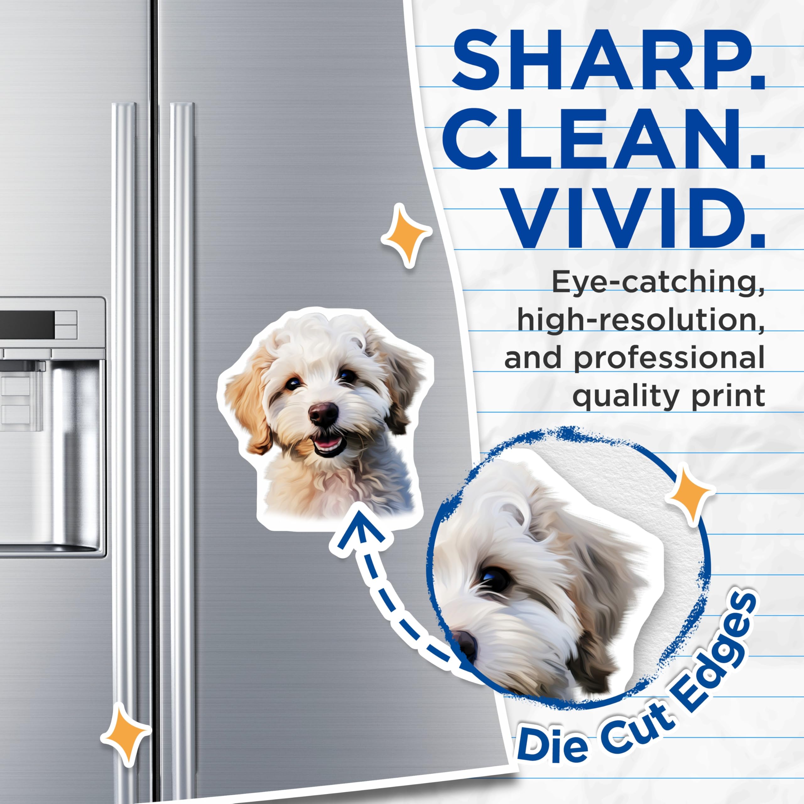 (2 Pack) Happy Fluffy Puppy Magnets - Goldendoodle Dog Art - Dog Mom Pet Lover Decor - Refrigerator Display - 5 Inches On Longest Side - Thick Durable Magnet - Made in USA - MAG26410