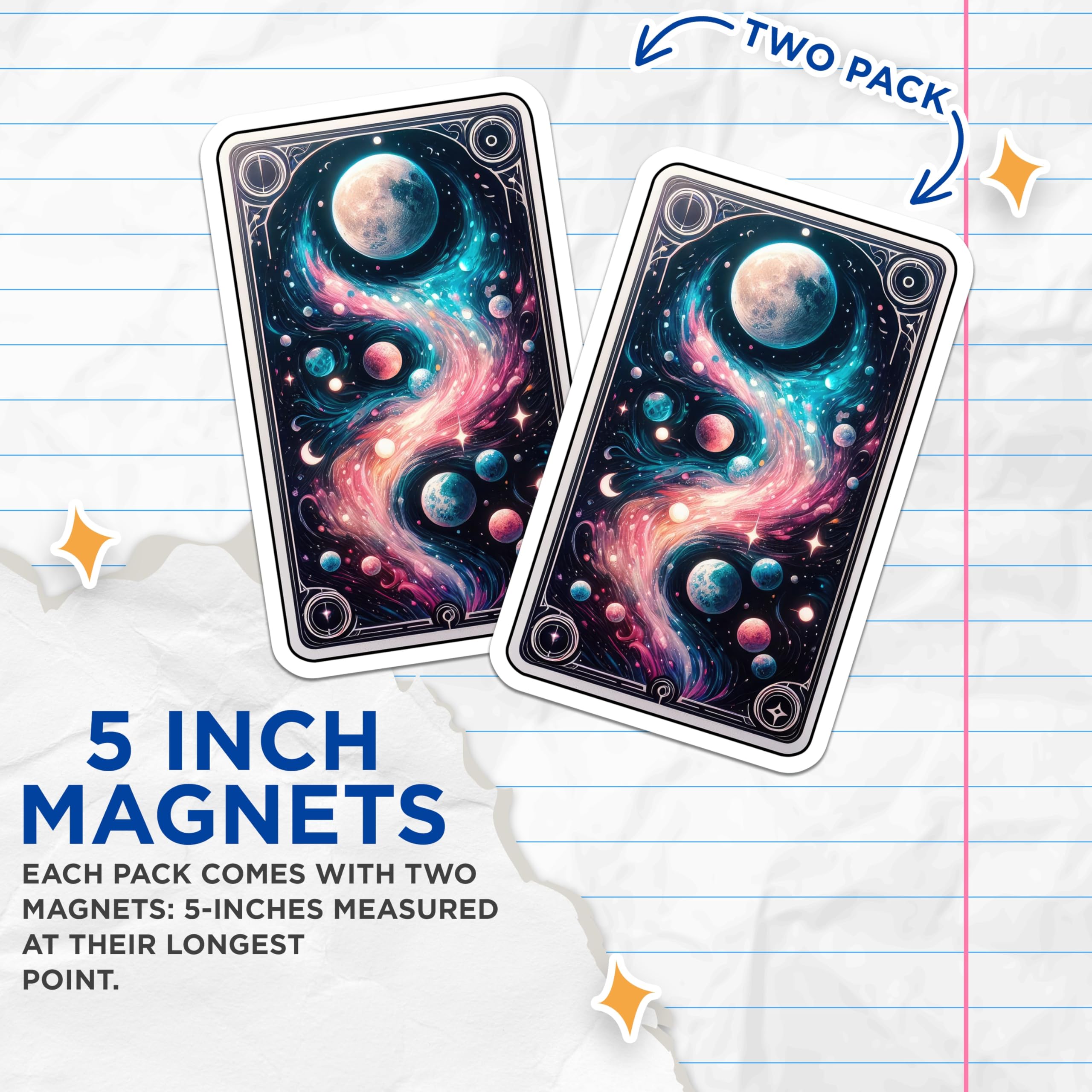 (2 Pack) Cosmic Galaxy Magnets - Celestial Space Art - Nebula Planets Decor - 5 Inches On Longest Side - Thick Durable Magnet - Made in USA - MAG21875