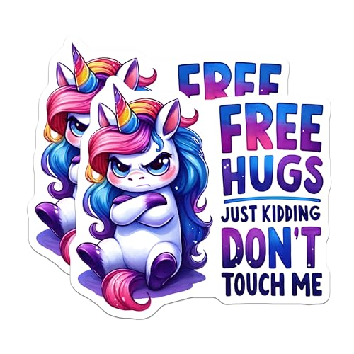 (2 Pack) Free Hugs Just Kidding Magnets - Unicorn - Cute Magnets for Kids - 5" On Longest Side - for Cars, Refrigerators, Toolboxes, Lockers - Made in USA BMCS3340