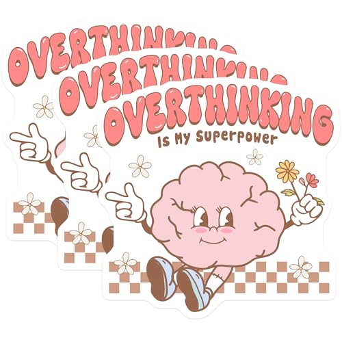 (3 Pack) Overthinking Superpower Decals - Funny Brain - Mental Health Laptop Decal - 3 Inches On Longest Side - Easy Peel & Apply - Made in USA - 3MCS6022