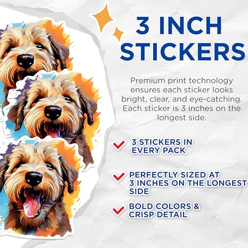 (3 Pack) Wheaten Terrier Decals - Dog Breed Stickers - Laptop Decals for Dog Lovers - 3 Inches On Longest Side - Easy Peel & Apply - Made in USA - 3MCS0835