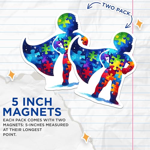 (2 Pack) Superhero Puzzle Piece Magnets - Child Autism Awareness - 5" On Longest Side - for Cars, Fridges, Toolboxes - Made in USA - MAG7890