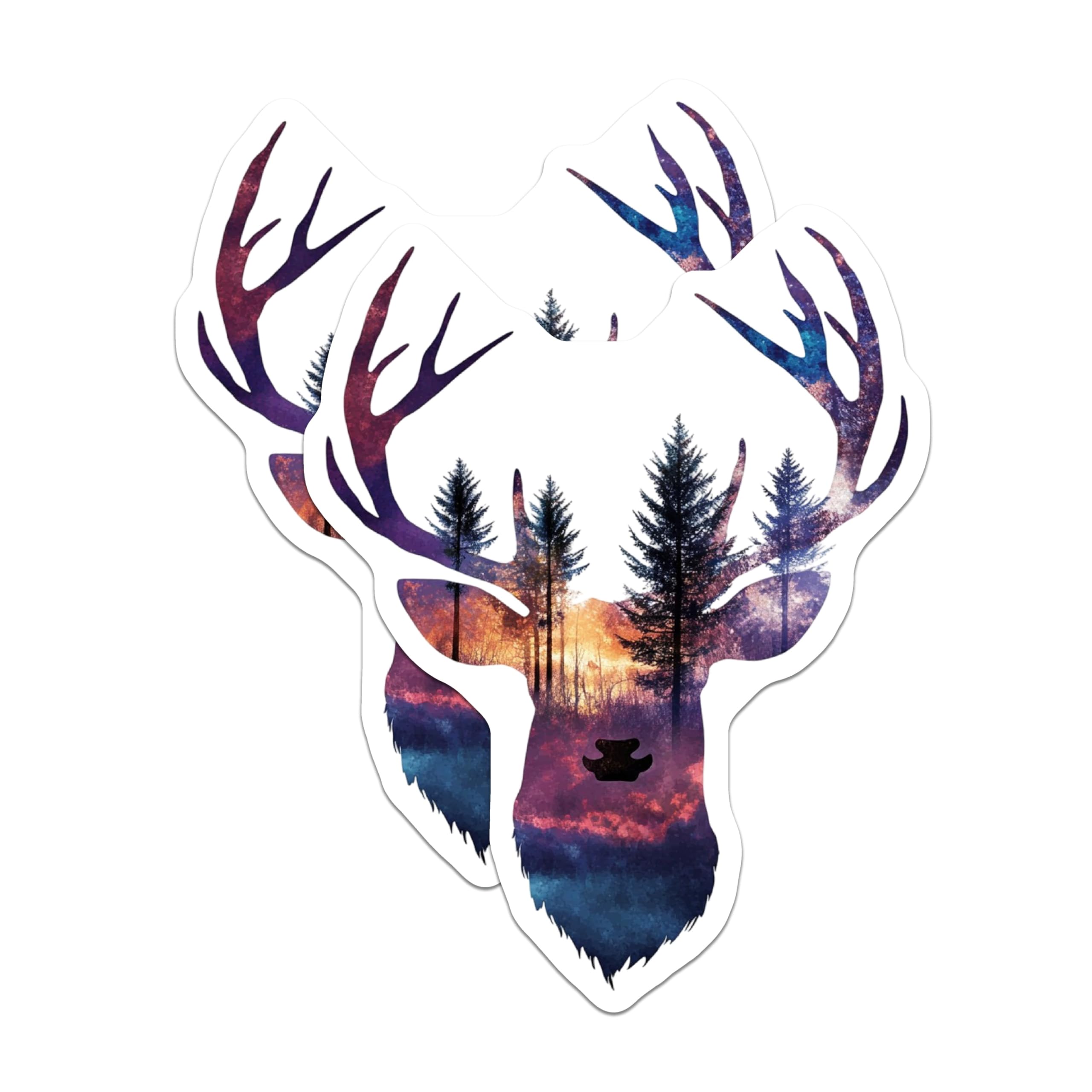 (2 Pack) Deer Head Magnets - Forest Scene Silhouette - Rustic Nature Home Decor - 5" On Longest Side - Premium Magnet - for Cars, Refrigerators, Toolboxes, Lockers - Made in USA - MAG15638