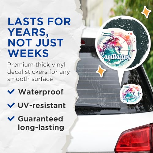 (2 Pack) Sagittarius Astrology Stickers - Zodiac Sign Art - Horoscope Enthusiast Decor - 5" On Longest Side - Sticks to Smooth Flat Surfaces - Made in USA - BMCS6921