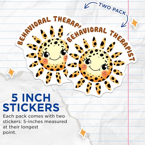 (2 Pack) Behavioral Therapist Stickers - Cute Sunflower Stickers - Counselor Appreciation Stickers - 5" On Longest Side - Sticks to Any Smooth Flat Surface - Made in USA - BMCS3177