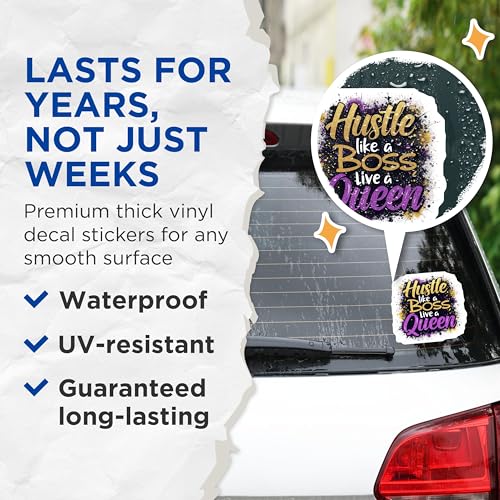 (2 Pack) Hustle Like a Boss Stickers - Motivational Queen Quote Stickers - Office Wall Art Stickers - 5" On Longest Side - Sticks to Smooth Flat Surfaces - Made in USA - BMCS4660