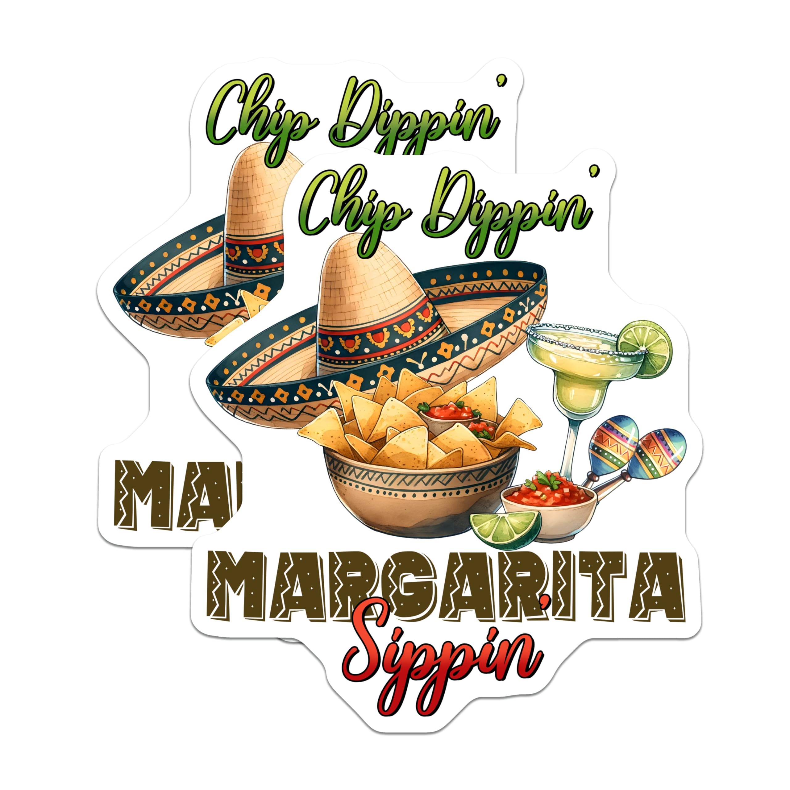 (2 Pack) Chip Dippin Margarita Sippin Magnets - Mexican Fiesta Kitchen Decor - 5" On Longest Side - for Cars, Fridges, Toolboxes - Made in USA - MAG8231