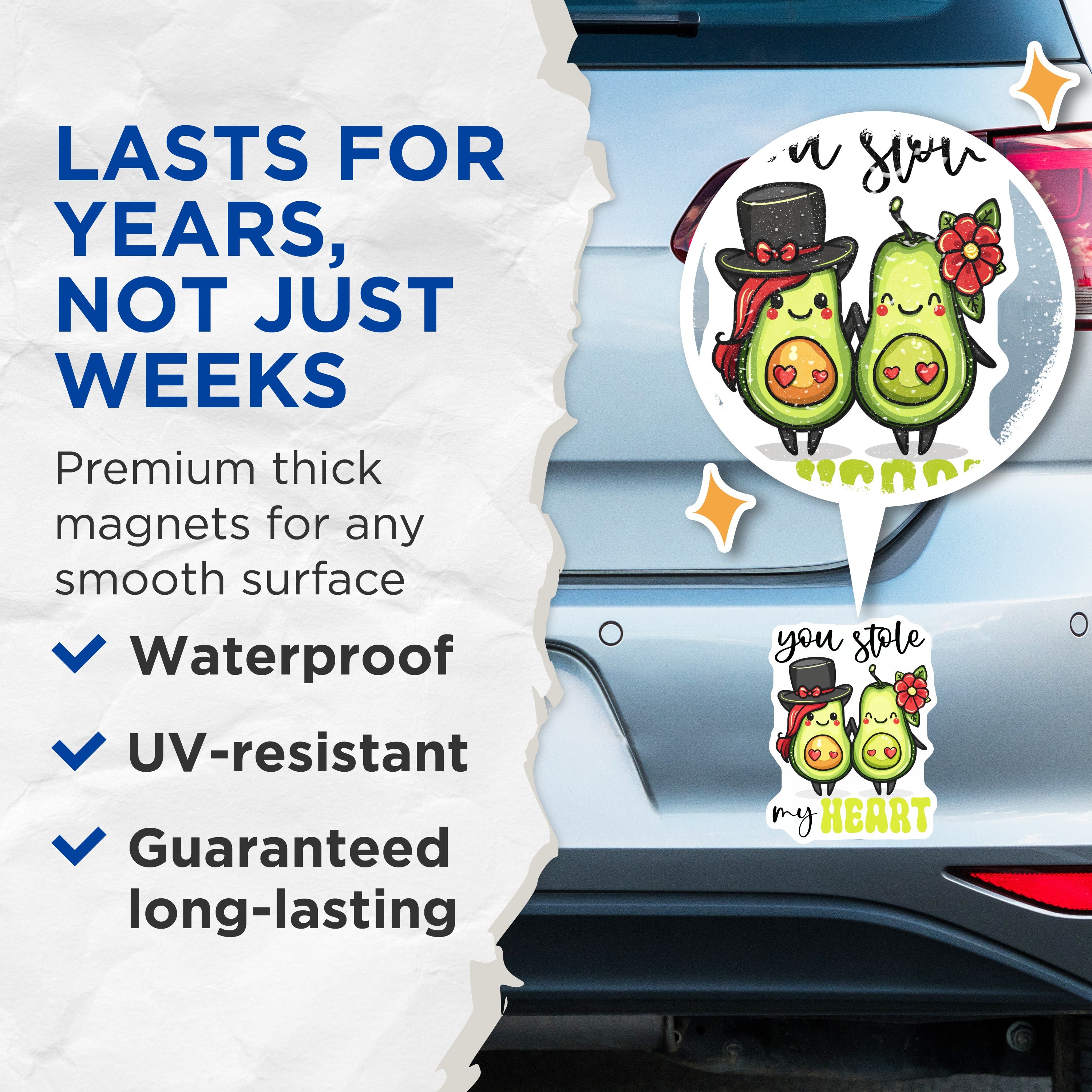 (2 Pack) Avocado Couple Magnets - Cute Love Expression - Valentine Relationship Decor - 5 Inches On Longest Side - Thick Durable Magnet - Made in USA - MAG37389