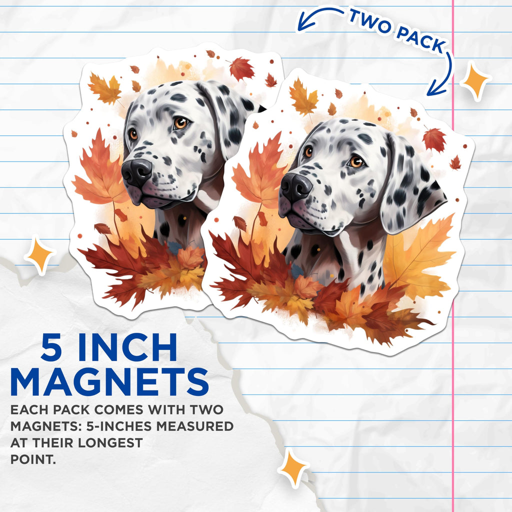 (2 Pack) Dalmatian Fall Magnets - Autumn Dog Decor - Dog Mom Fridge Accent - 5 Inches On Longest Side - Thick Durable Magnet - Made in USA - MAG30703