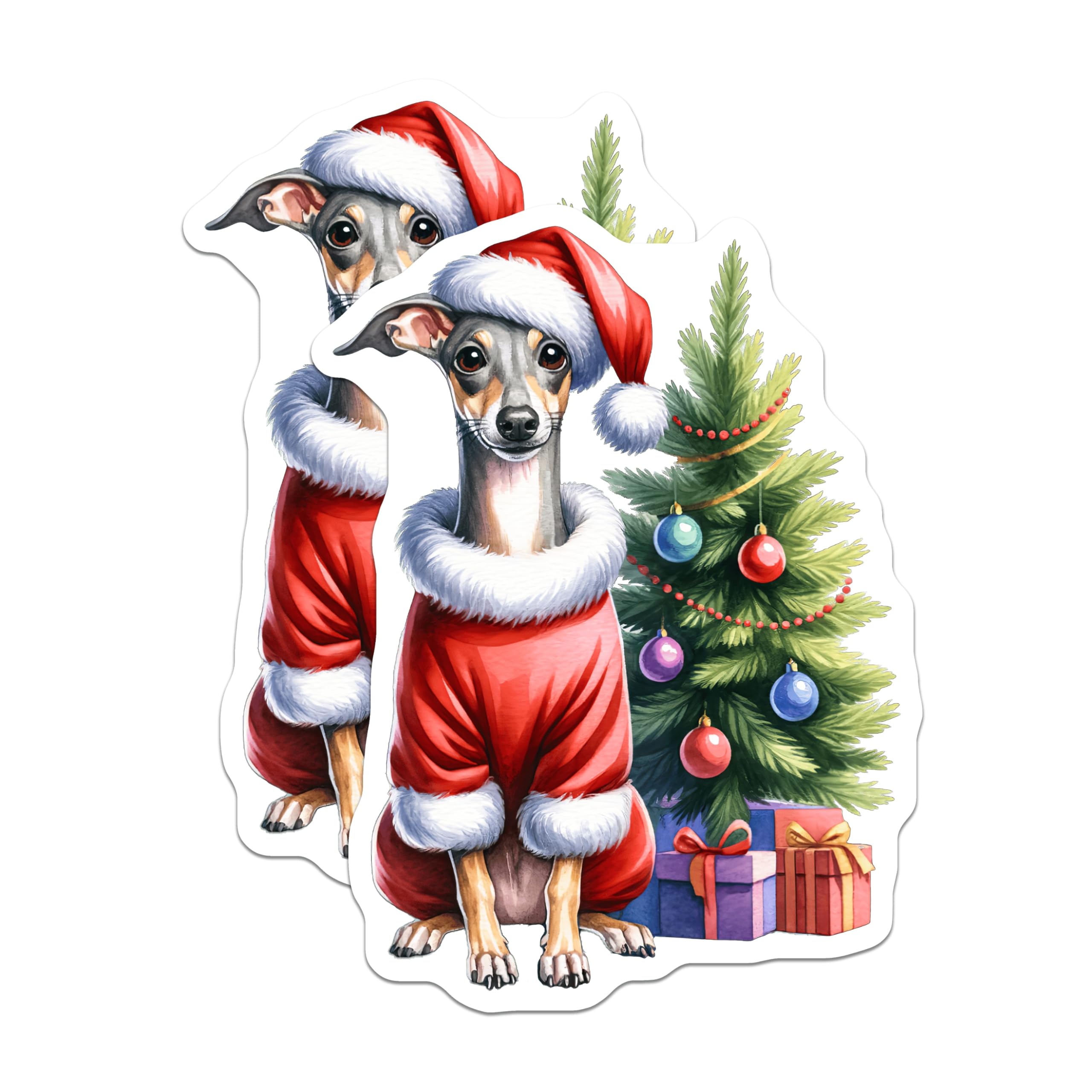 (2 Pack) Italian Greyhound Santa Magnets - Christmas Dog Holiday Decor - Pet Lover Refrigerator Accessory - 5 Inches On Longest Side - Thick Durable Magnet - Made in USA - MAG27548