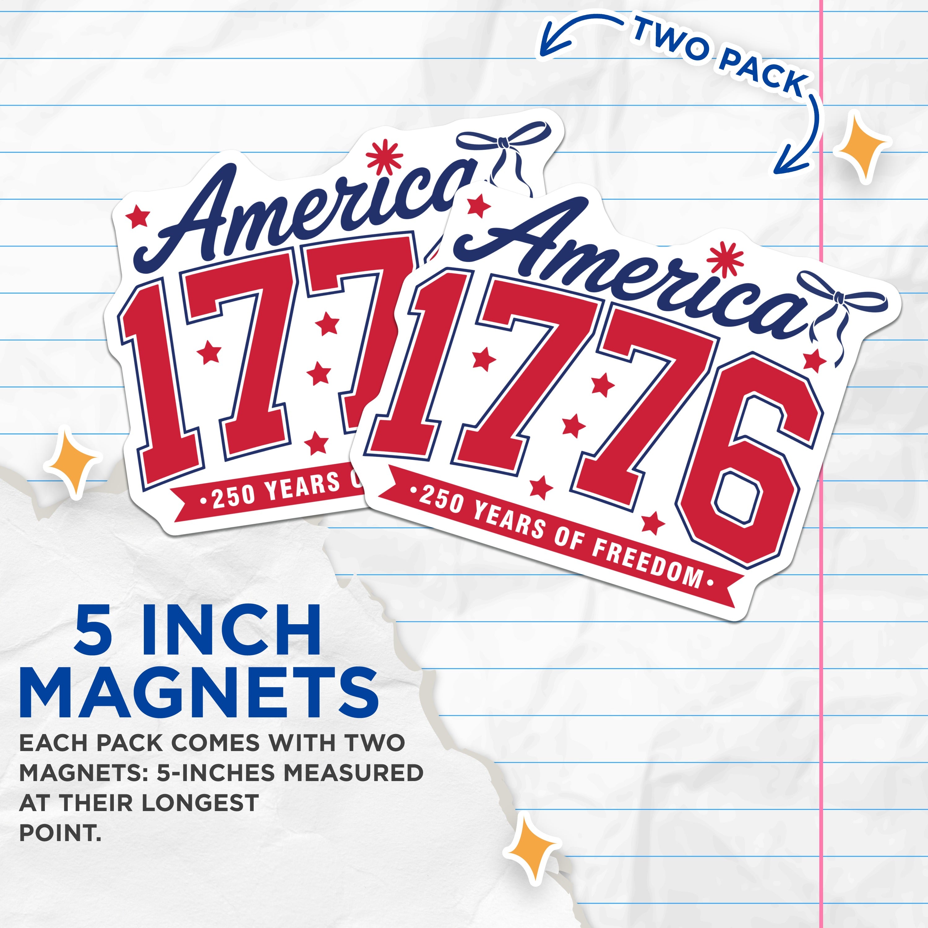 (2 Pack) America 1776 Magnets - Patriotic USA Freedom Decor - Fourth of July Celebration Kitchen Refrigerator - 5 Inches On Longest Side - Thick Durable Magnet - Made in USA - MAG38519