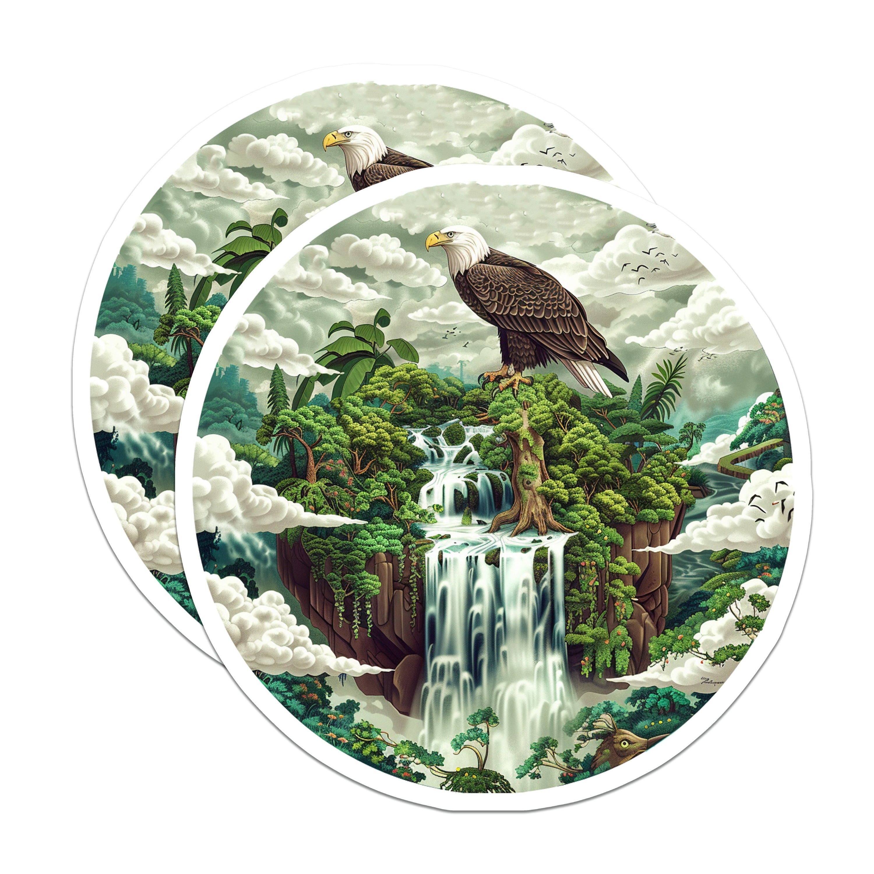 (2 Pack) Bald Eagle Waterfall Magnets - Fantasy Landscape Art - Majestic Nature Decor for Home - 5 Inches On Longest Side - Thick Durable Magnet - Made in USA - MAG39955