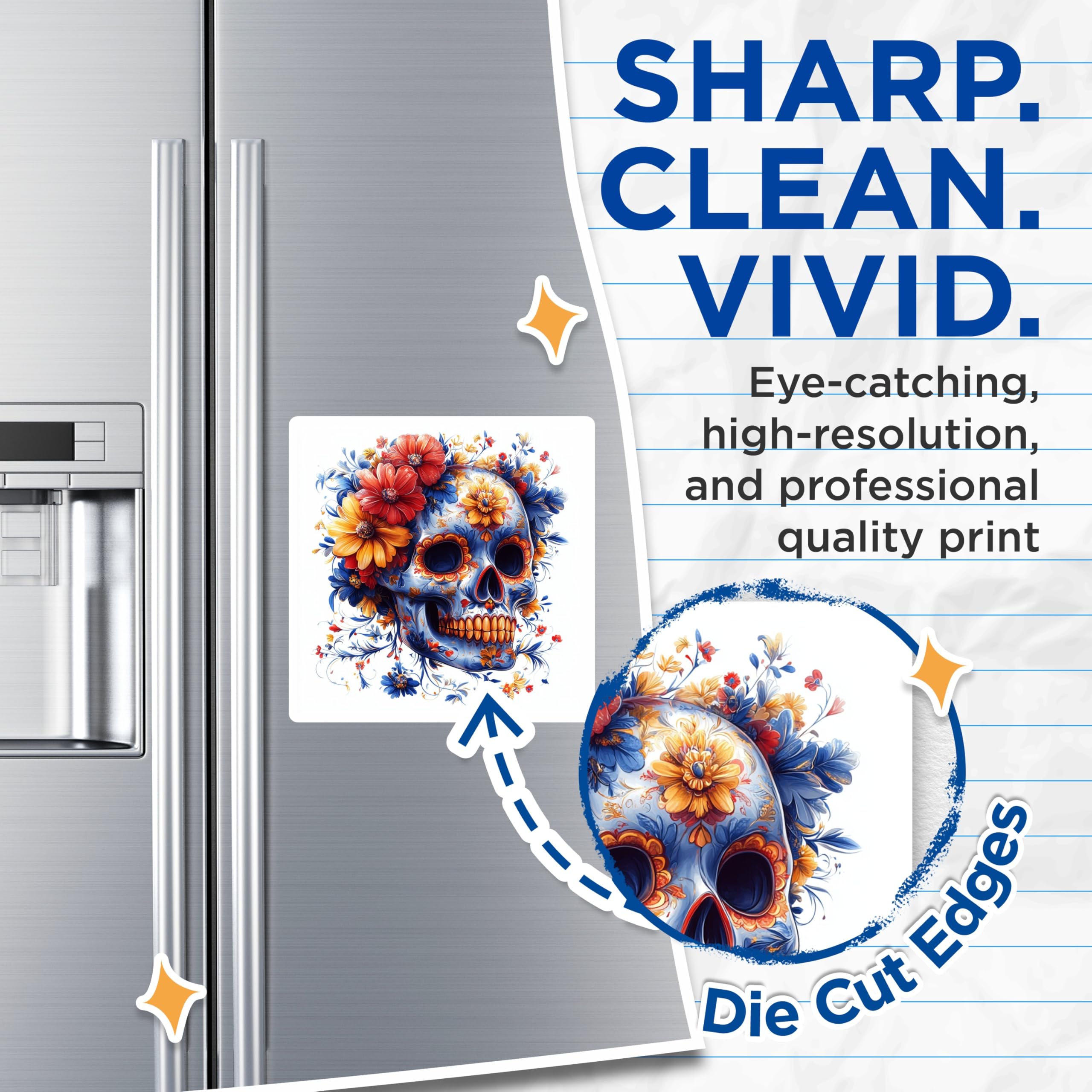 (2 Pack) Sugar Skull Magnets - Day of the Dead Decor - Calavera Floral Art - 5 Inches On Longest Side - Thick Durable Magnet - Made in USA - MAG26965