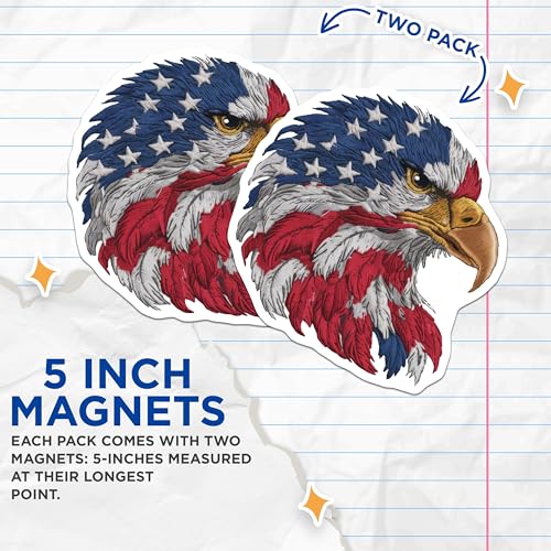 (2 Pack) Bald Eagle Magnets - American Flag Patriotic Decor - USA Eagle Art Emblem - 5" On Longest Side - for Cars, Fridges, Toolboxes - Made in USA - MAG7207