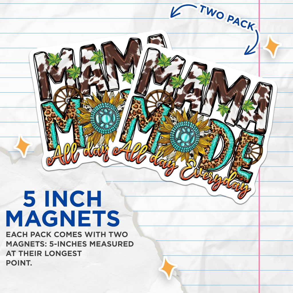 (2 Pack) Mama Made Magnets - Cowhide Leopard Print Sunflower - Turquoise Western Boho Decor - 5 Inches On Longest Side - Thick Durable Magnet - Made in USA - MAG24065