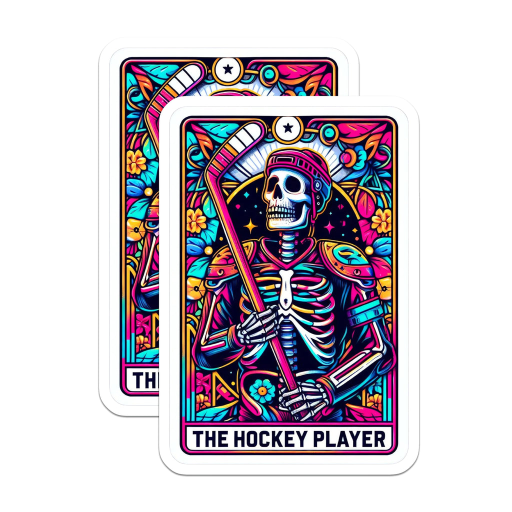 (2 Pack) Hockey Skeleton Magnets - Vibrant Neon Sports Decor - Dia de Los Muertos Player Artwork - Unique Athletic Display - 5 Inches On Longest Side - Thick Durable Magnet - Made in USA - MAG24608