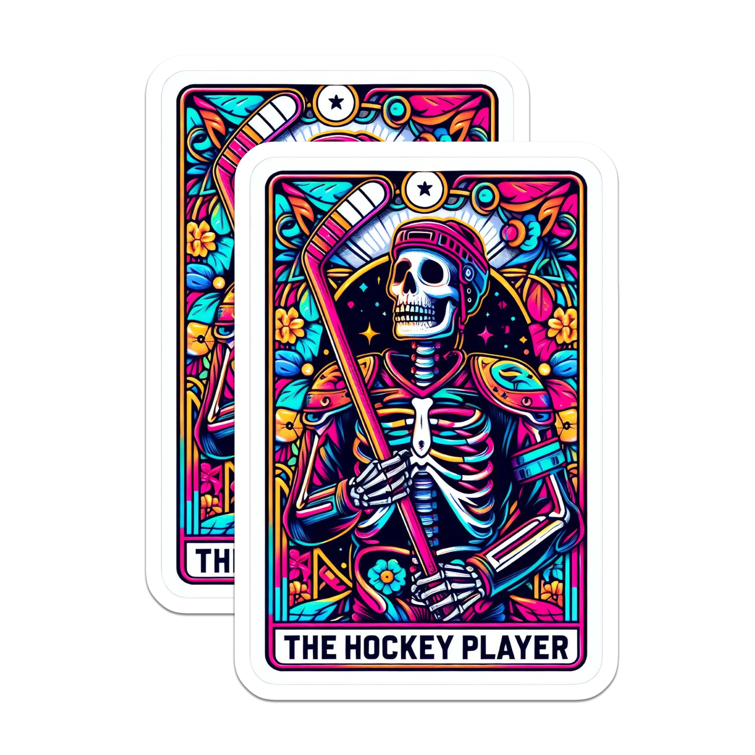 (2 Pack) Hockey Skeleton Magnets - Vibrant Neon Sports Decor - Dia de Los Muertos Player Artwork - Unique Athletic Display - 5 Inches On Longest Side - Thick Durable Magnet - Made in USA - MAG24608