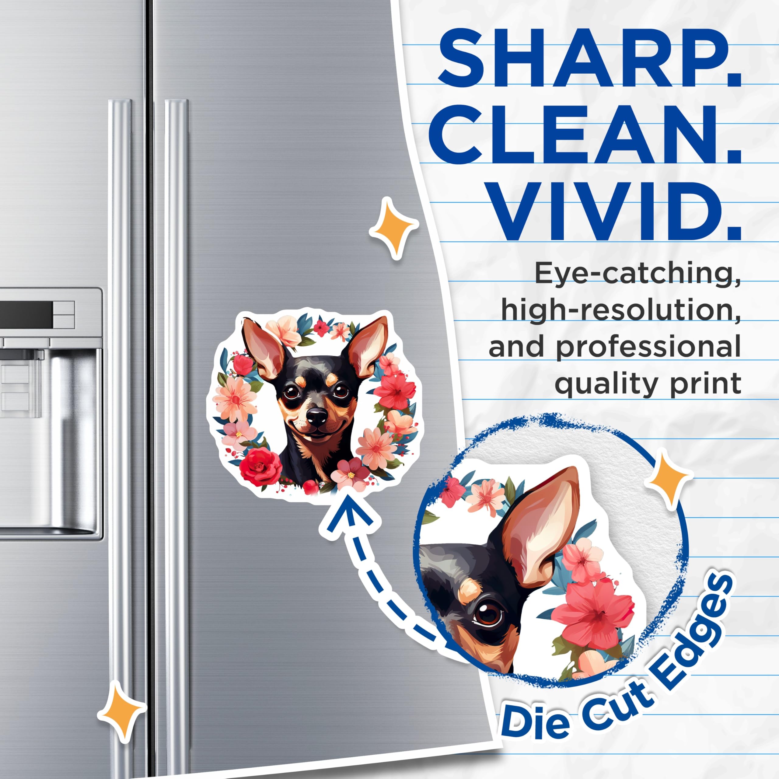 (2 Pack) Chihuahua Floral Magnets - Dog Lover Decor - Cute Pet Art for Fridge - 5 Inches On Longest Side - Thick Durable Magnet - Made in USA - MAG30027