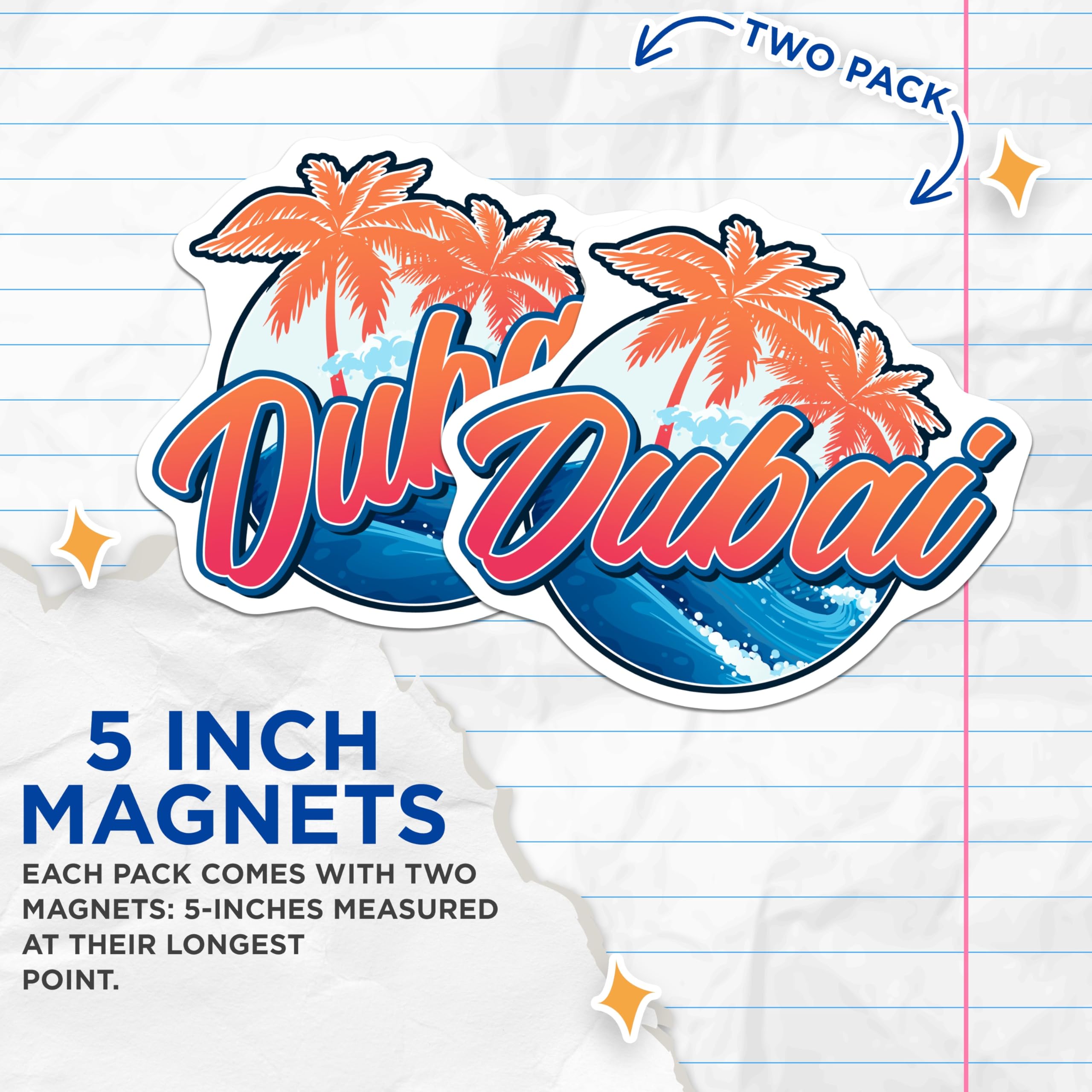 (2 Pack) Dubai Magnets - Travel Souvenir - Tropical Palm Tree Decor - 5" On Longest Side - Premium Magnet - for Cars, Refrigerators, Toolboxes, Lockers - Made in USA - MAG18788