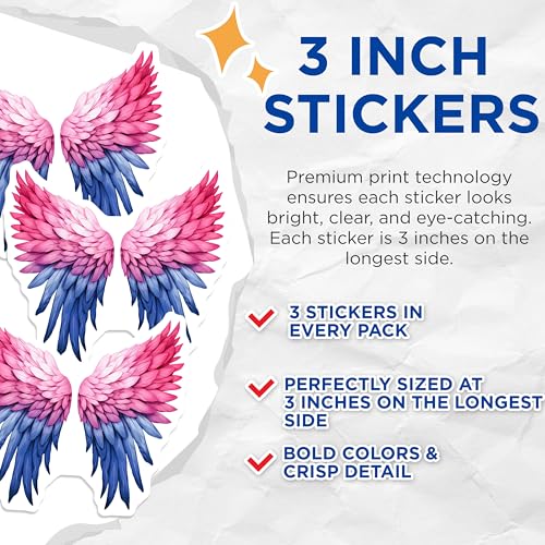 (3 Pack) Angel Wing Decals - Pink Blue Wings - Fantasy Decal- 3 Inches On Longest Side - Easy Peel & Apply - Made in USA - 3MCS5289