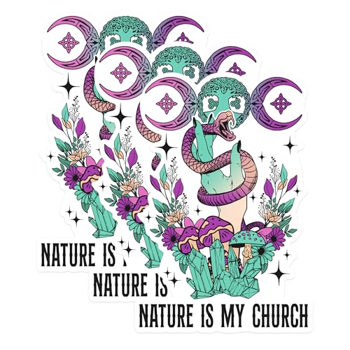 (3 Pack) Nature is My Church Decals - Snake Hand - Wiccan Pagan Decal - 3 Inches On Longest Side - Easy Peel & Apply - Made in USA - 3MCS1370