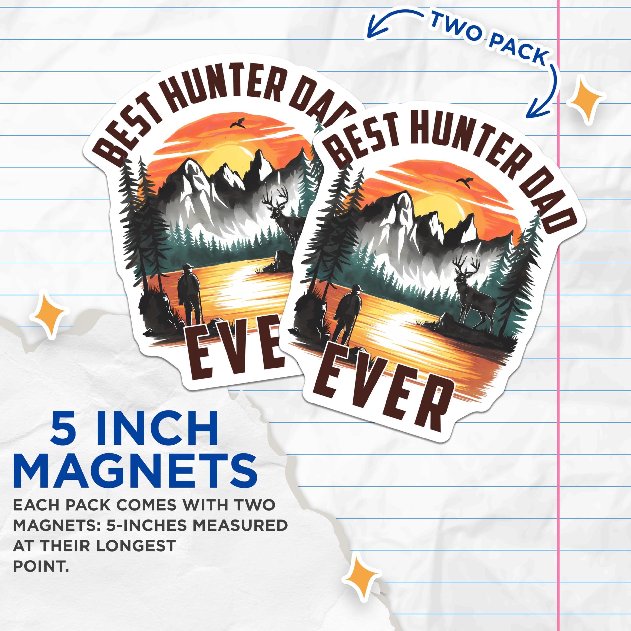 (2 Pack) Hunter Dad Magnets - Outdoorsman Father - Deer Hunting Fridge Decor - 5" On Longest Side - Premium Magnet - for Cars, Refrigerators, Toolboxes, Lockers - Made in USA - MAG14481