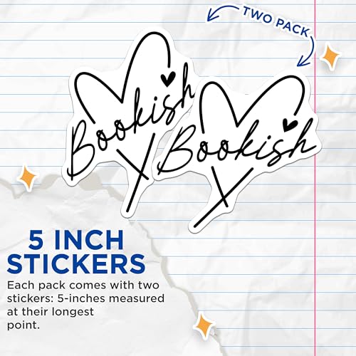 (2 Pack) Bookish Heart Stickers - Reader Stickers - Book Lover Stickers for Bookworms - 5" On Longest Side - Sticks to Any Smooth Flat Surface - Made in USA - BMCS3368